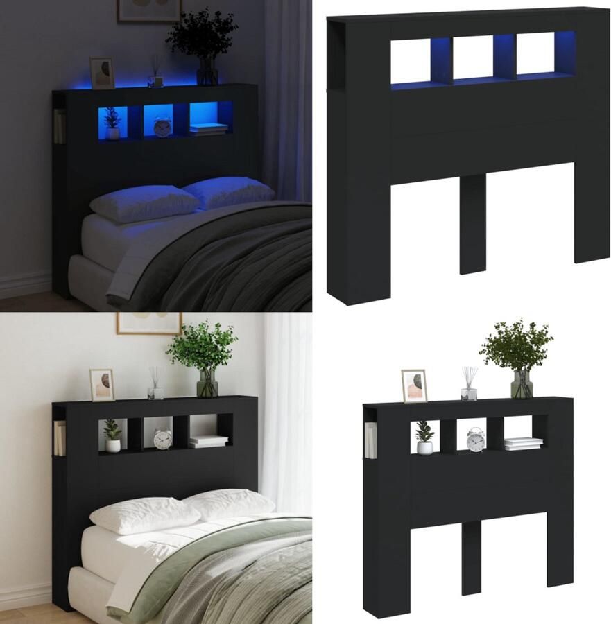 VidaXL Hoofdeinde met LED 120x18 5x103 5 cm bewerkt hout zwart Hoofdbord Met LED Hoofdborden Met LED Hoofdbord Bed