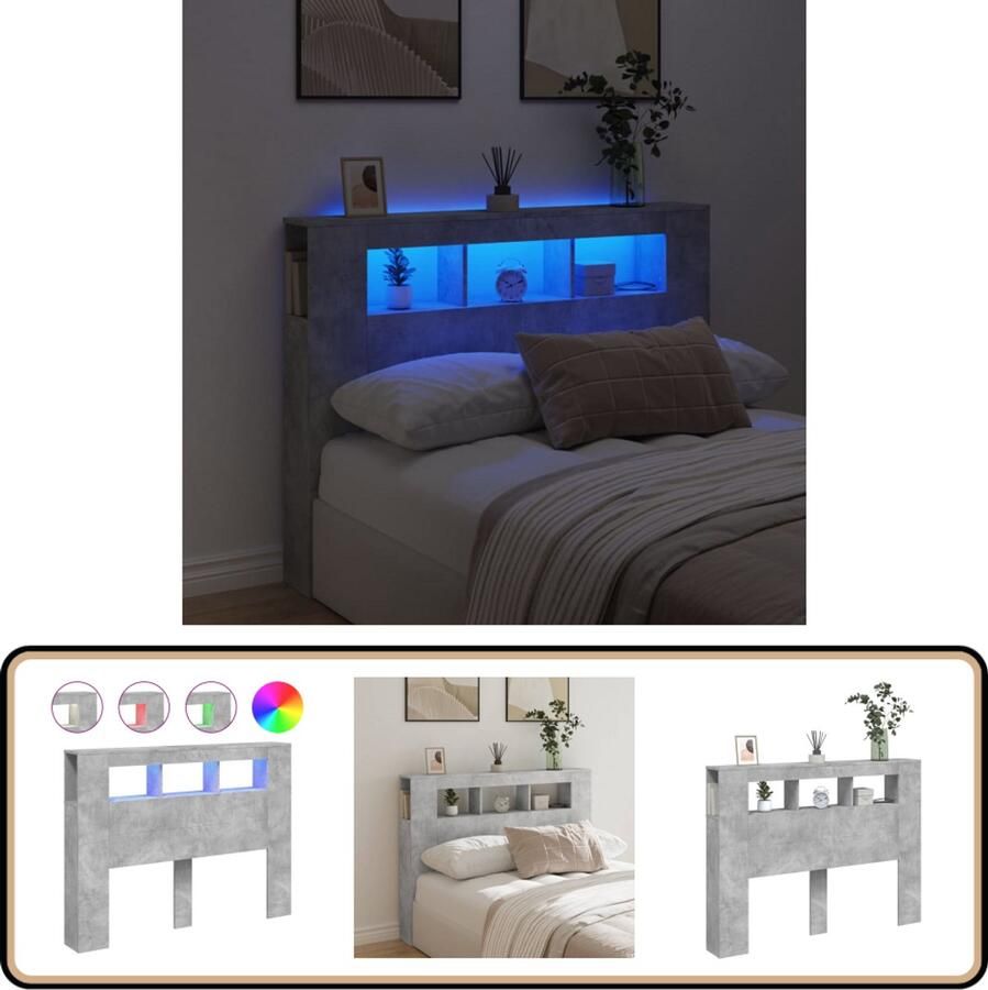 VidaXL Hoofdeinde met LED 140x18 5x103 5 cm Betongrijs Hoofd Bord Led Hoofdbord Met Led Bedding Slaapkamers Houten Hoofdbord - Foto 2