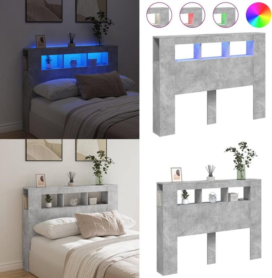 VidaXL Hoofdeinde met LED 140x18 5x103 5 cm bewerkt hout betongrijs Hoofdbord Met LED Hoofdborden Met LED Hoofdbord Bed
