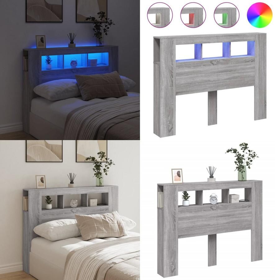 VidaXL Hoofdeinde met LED 140x18 5x103 5 cm bewerkt hout grijs sonoma Hoofdbord Met LED Hoofdborden Met LED Hoofdbord Bed