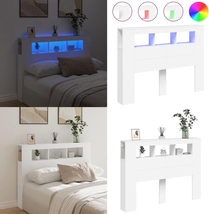 VidaXL Hoofdeinde met LED 140x18 5x103 5 cm Wit LED Hoofdbord Hoofdkussen Led Verlichting Bedroom Decoratie Houten Hoofdbord