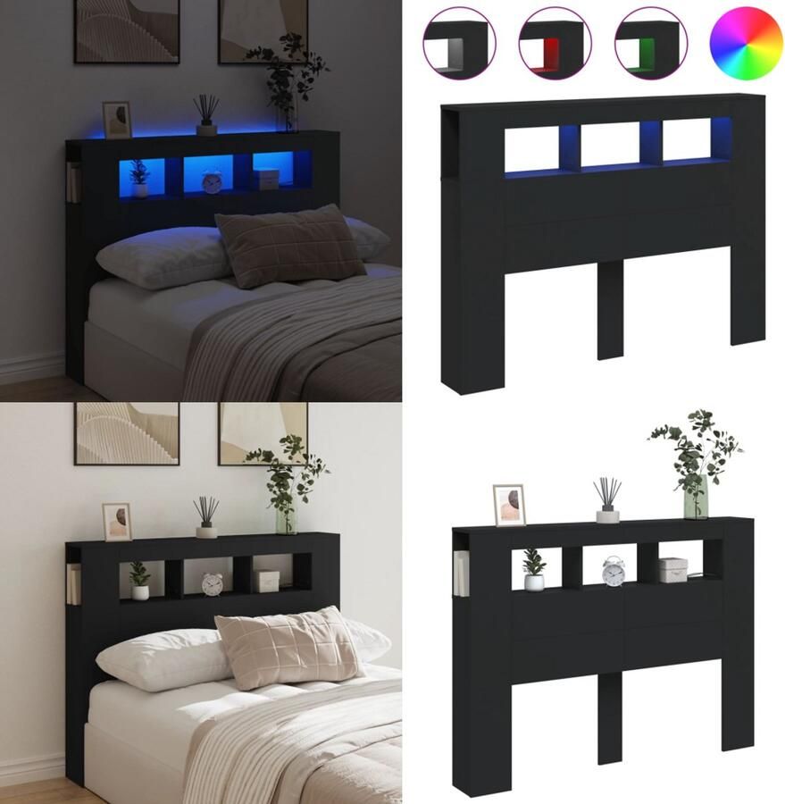 VidaXL Hoofdeinde met LED 140x18 5x103 5 cm bewerkt hout zwart Hoofdbord Met LED Hoofdborden Met LED Hoofdbord Bed