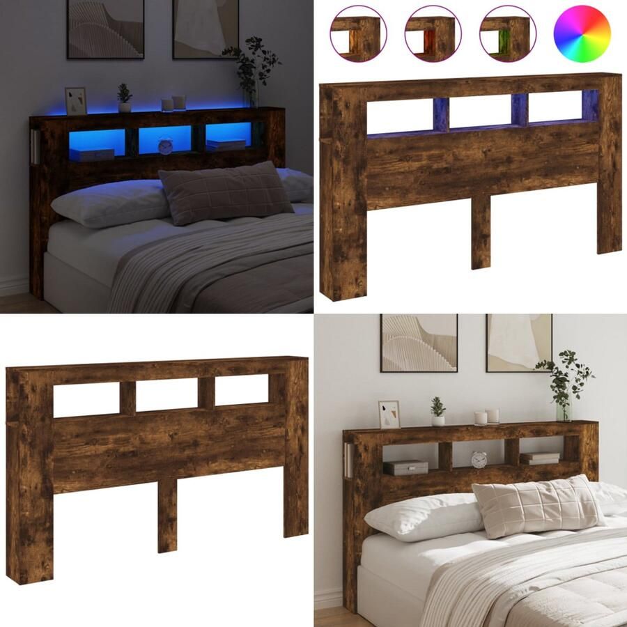 VidaXL Hoofdeinde met LED 180x18 5x103 5 cm bewerkt hout gerookt eiken Hoofdbord Met LED Hoofdborden Met LED Hoofdbord Bed