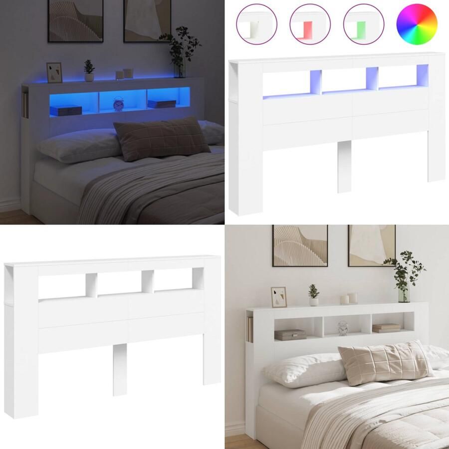 VidaXL Hoofdeinde met LED 180x18 5x103 5 cm bewerkt hout wit Hoofdbord Met LED Hoofdborden Met LED Hoofdbord Bed