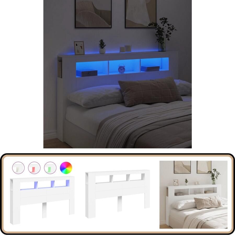 VidaXL Hoofdeinde met LED 180x18 5x103 5 cm Wit LED Hoofdbord Met Led Hoofd Bord Houten Hoofdbord Witte Hoofdbord