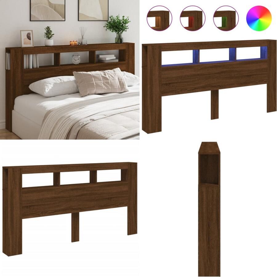 VidaXL Hoofdeinde met LED 200x18 5x103 5 cm bewerkt hout bruineiken Hoofdbord Met LED Hoofdborden Met LED Hoofdbord Bed