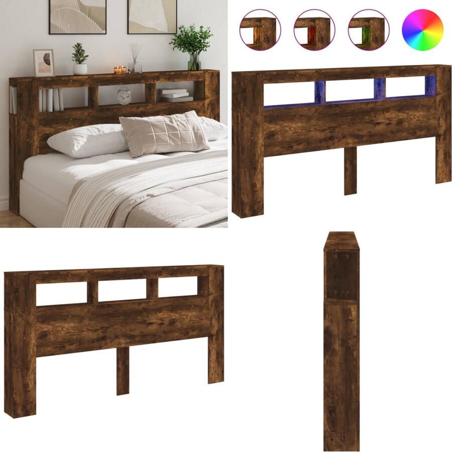 VidaXL Hoofdeinde met LED 200x18 5x103 5 cm bewerkt hout gerookt eiken Hoofdbord Met LED Hoofdborden Met LED Hoofdbord Bed