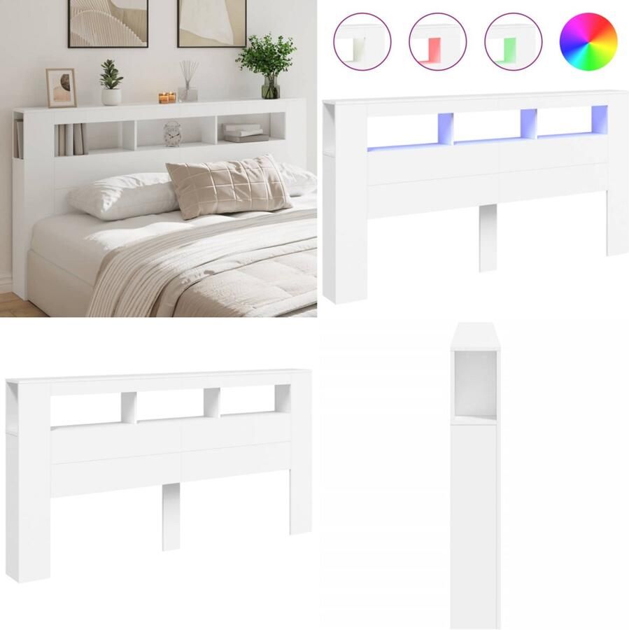 VidaXL Hoofdeinde met LED 200x18 5x103 5 cm bewerkt hout wit Hoofdbord Met LED Hoofdborden Met LED Hoofdbord Bed