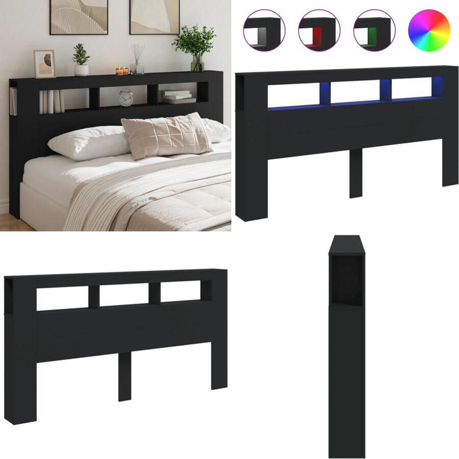 VidaXL Hoofdeinde met LED 200x18 5x103 5 cm bewerkt hout zwart Hoofdbord Met LED Hoofdborden Met LED Hoofdbord Bed - Foto 2