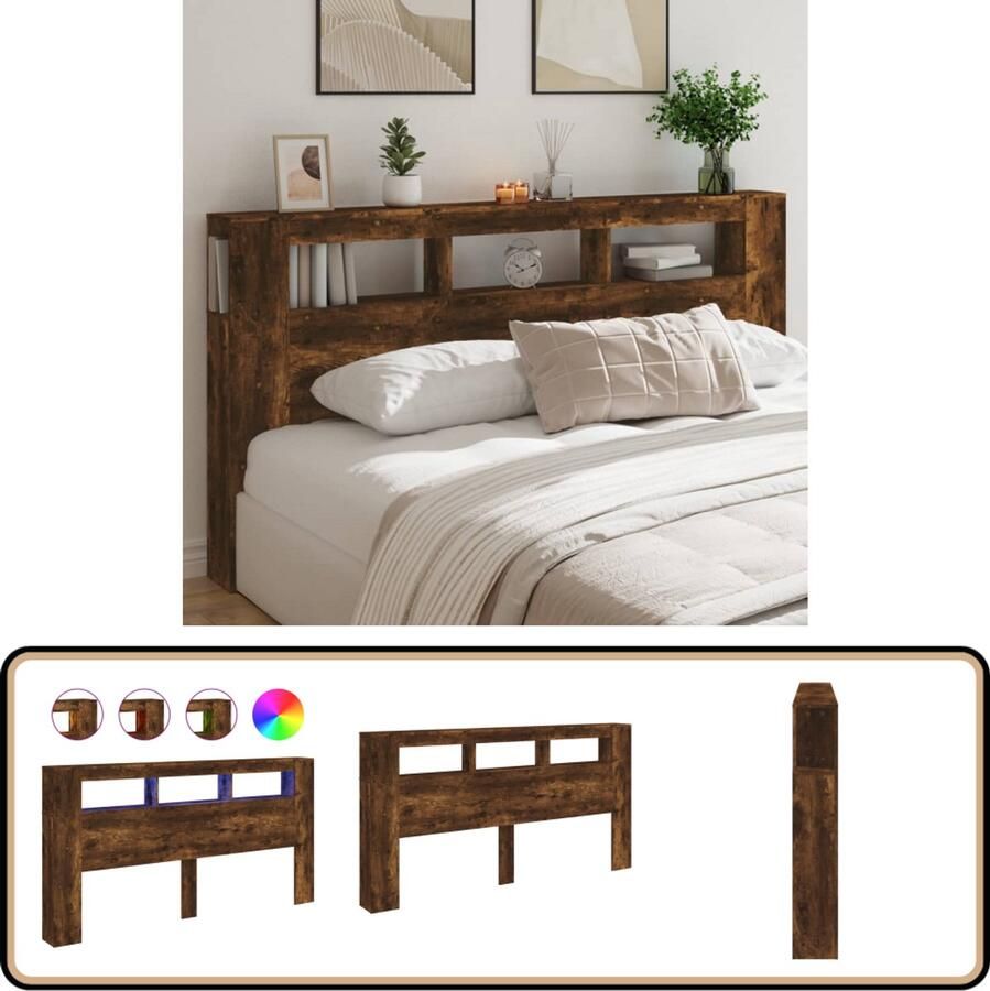 VidaXL Hoofdeinde met LED 200x18 5x103 5 cm Eiken Hoofd Bord Led Hoofdbord Met Led Beddecoratie Houten Hoofdbord
