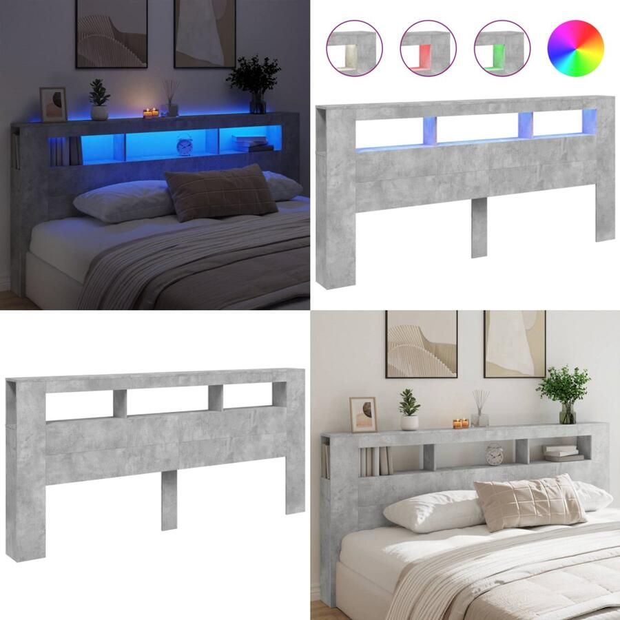 VidaXL Hoofdeinde met LED 220x18 5x103 5 cm bewerkt hout betongrijs Hoofdbord Met LED Hoofdborden Met LED Hoofdbord Bed