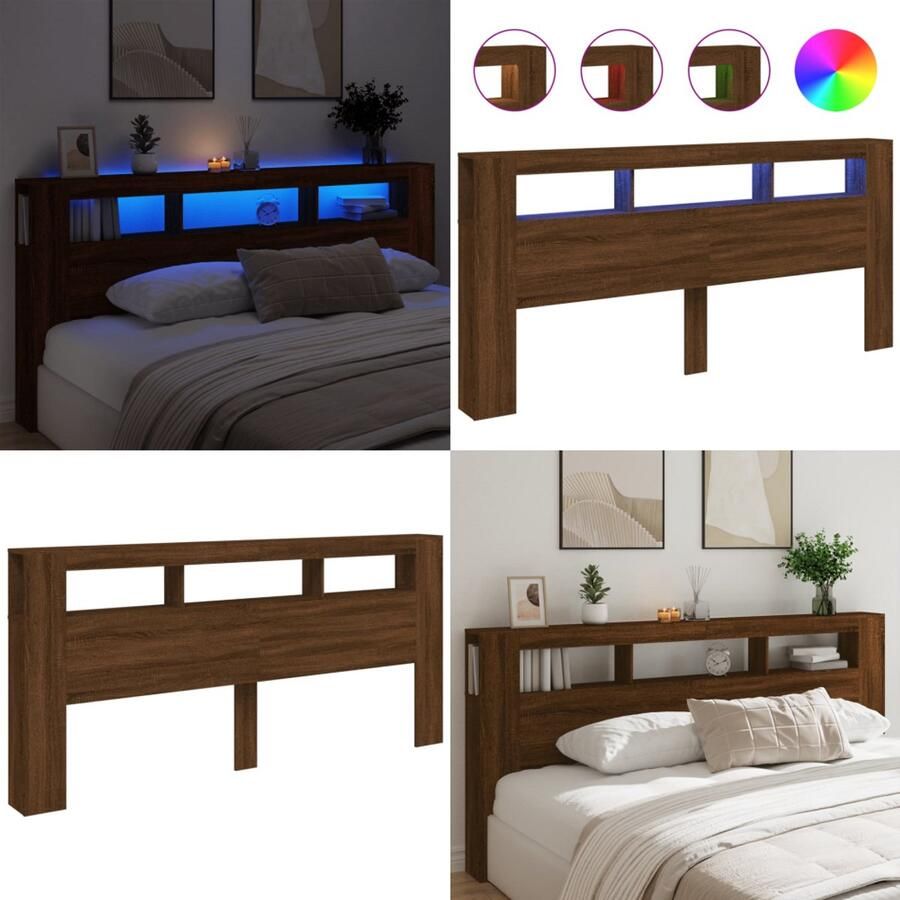VidaXL Hoofdeinde met LED 220x18 5x103 5 cm bewerkt hout bruineiken Hoofdbord Met LED Hoofdborden Met LED Hoofdbord Bed