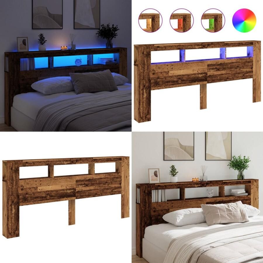 VidaXL Hoofdeinde met LED 220x18 5x103 5 cm bewerkt hout oud hout Hoofdbord Met LED Hoofdborden Met LED Hoofdbord Bed