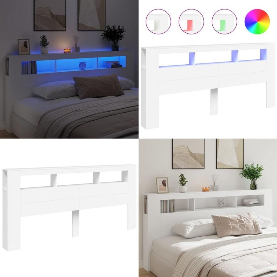 VidaXL Hoofdeinde met LED 220x18 5x103 5 cm bewerkt hout wit Hoofdbord Met LED Hoofdborden Met LED Hoofdbord Bed
