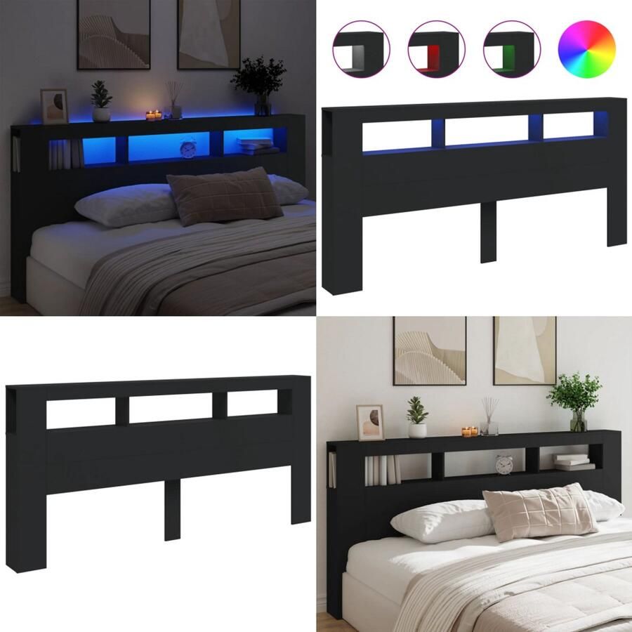 VidaXL Hoofdeinde met LED 220x18 5x103 5 cm bewerkt hout zwart Hoofdbord Met LED Hoofdborden Met LED Hoofdbord Bed