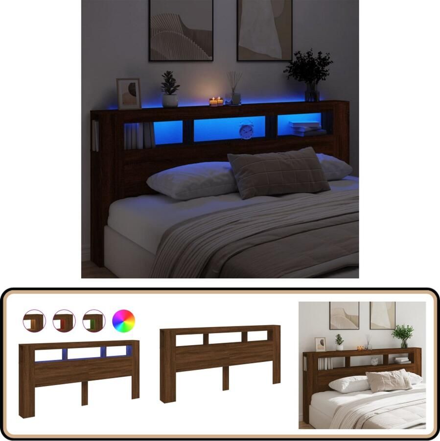 VidaXL Hoofdeinde met LED 220x18 5x103 5 cm Bruineiken LED Hoofdbord Hoofdkussen Bedroom Decoratie Led Lampen Rgb Verlichting