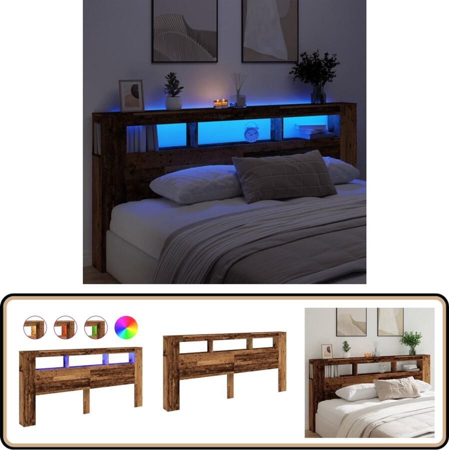 VidaXL Hoofdeinde met LED 220x18 5x103 5 cm Oud Hout Hoofdbord Beddecoratie Led Hoofdbord Houten Hoofdbord Vintage Hoofdbord