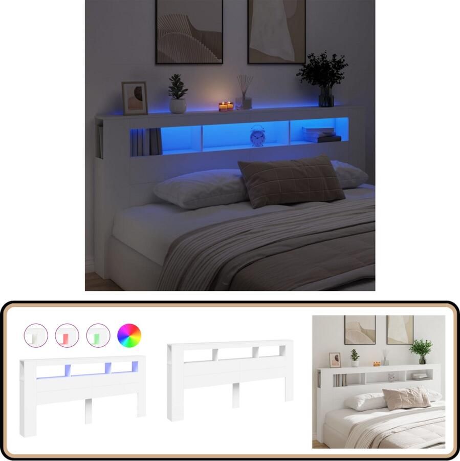 VidaXL Hoofdeinde met LED 220x18 5x103 5 cm Wit LED Hoofdbord Hoofd Bord Met Led Hoofdbord Met Lampjes Houten Hoofdbord Wit Hoofdbord