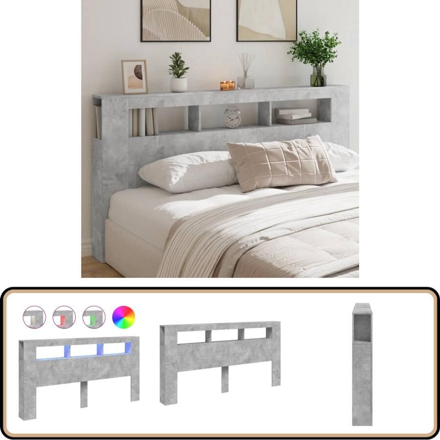 VidaXL Hoofdbord Rgb Hoofd Bord Led Hoofdeinde met LED 200x18 5x103 5 cm bewerkt hout betongrijs Beton Grijs Houten Hoofdbord Met Lampjes