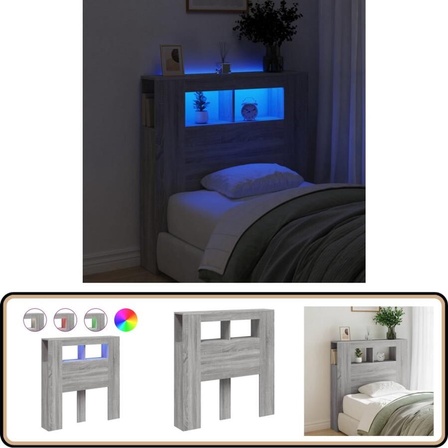 VidaXL Hoofdeinde met LED Grijs Sonoma Eiken LED Hoofdbord Hoofdkussen Houten Hoofdbord Grijze Hoofdbord Bedroom Furniture