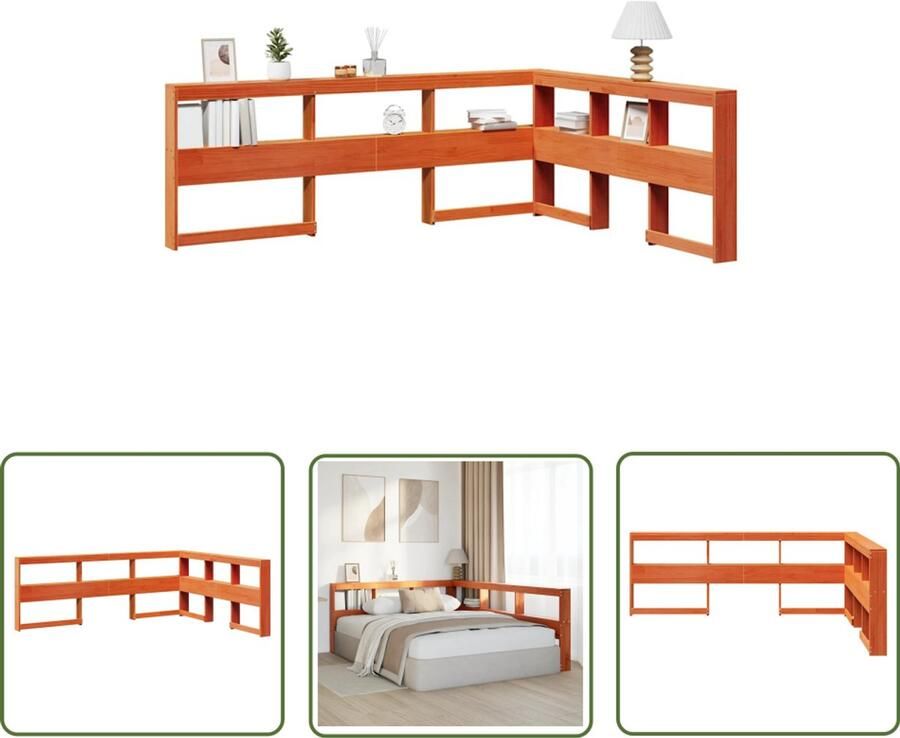 VidaXL Hoofdeinden Boekenkasten Boekenkast Hoofdeinde L-vormig 135 cm grenenhout wasbruin Houten Kasten Slaapkamersdecoratie Grenenhouten Meubel