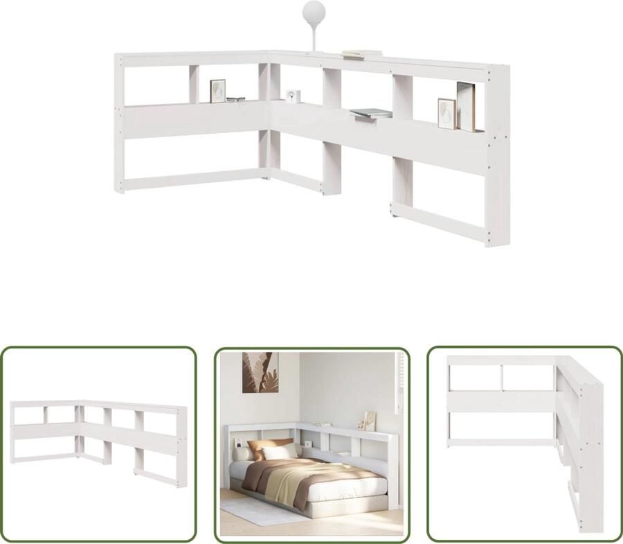 VidaXL Hoofdeinden Boekenkasten Boekenkast Hoofdeinde L-vormig 75 cm massief grenenhout wit Houten Kasten Bibliotheken Slaapkamers