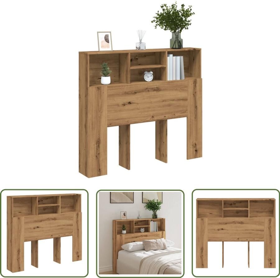 The Living Store Hoofdbordkast 120x19x103 5 cm bewerkt hout artisanaal eiken Hoofd Bord Hoofdkast Slaap Kamer Bedkant Houten Hoofdbord