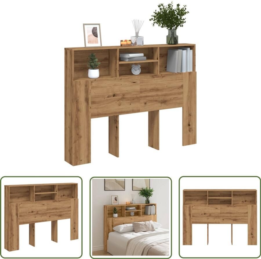 The Living Store Hoofdbordkast 140x19x103 5 cm artisanaal eikenkleur Hoofd Bord Hoofdkast Houten Hoofdbord Slaapkamermeubel Opbergvakken