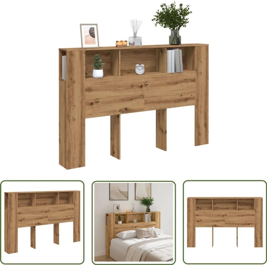 VidaXL Hoofdkast Hoofd Bord Hoofdbordkast 160x18 5x103 5 cm bewerkt hout artisanaal eiken Slaap Kamer Houten Hoofdbord Bergruimte