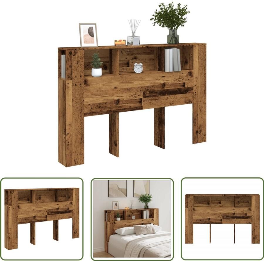 The Living Store Hoofdbordkast 160x18 5x103 5 cm bewerkt hout oud houtkleurig Hoofd Bord Hoofdkast Slaap Kamerdecoratie Houten Hoofdbord Opbergruimte