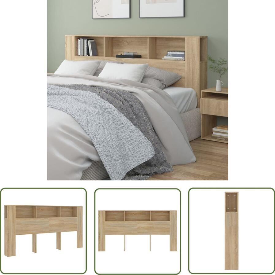 The Living Store Hoofdbordkast Sonoma Eiken 200x18.5x104.5 cm Bewerkt Hout Hoofd Bord Hoofdkast Slaap Kamer Houten Hoofdbord Bedkant