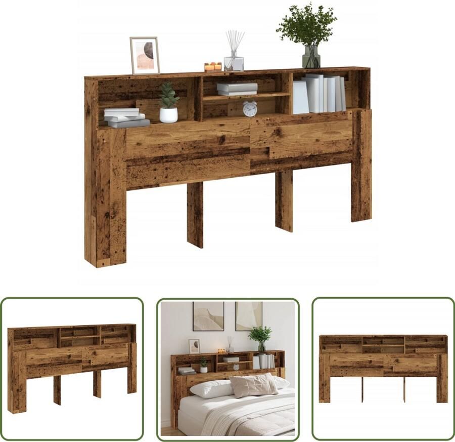 The Living Store Hoofdbordkast 200x19x103 5 cm bewerkt hout oud houtkleurig Hoofd Bord Hoofdkast Slaapkamer Meubel Houten Hoofdbord Opbergkast