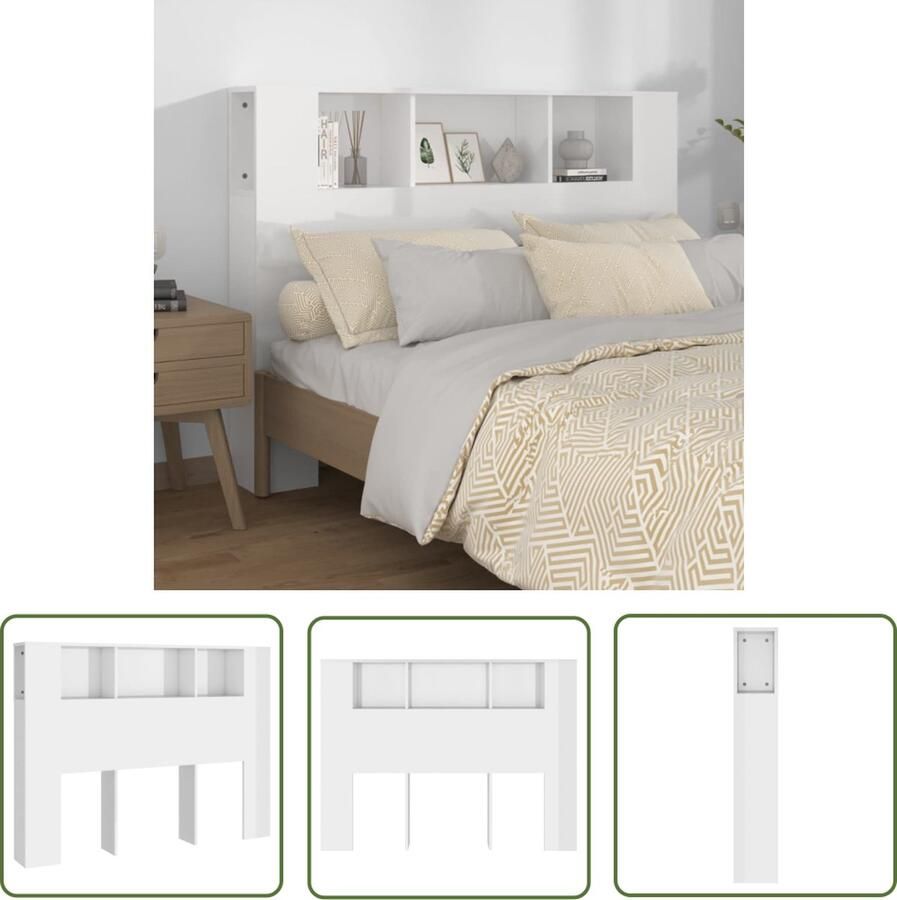 The Living Store Wandhoofdbordkast Hoogglans wit 140 x 18.5 x 104.5 cm Bewerkt hout Hoofd Bord Kast Hoofdkast Wand Headboard Slaap Kamer Decoratie Houten Hoofdbord
