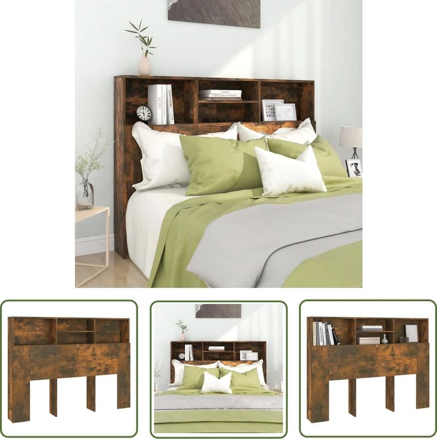 The Living Store Hoofdbordkast Wandhoofdbordkast 140 x 19 x 103.5 cm Gerookt eiken Hoofd Bord Kast Hoofdkast Wand Headboard Houten Hoofdbord Bruine Hoofdbordkast