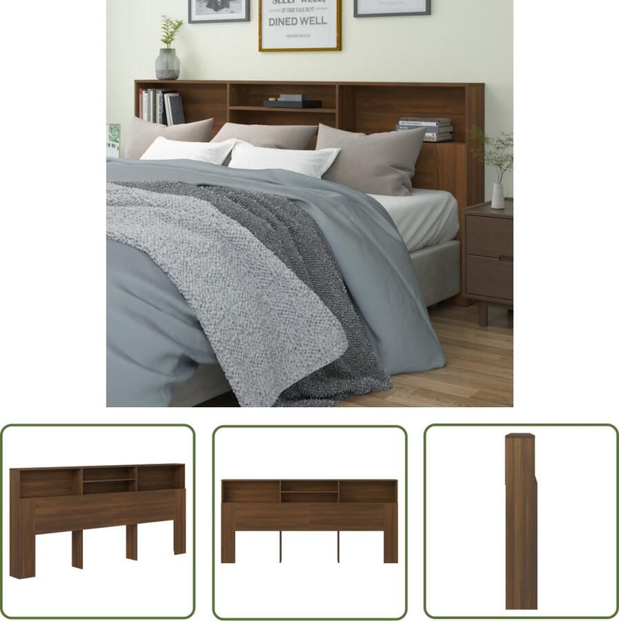 The Living Store hoofdbordkast bruineiken 220 x 19 x 103.5 cm opbergruimte Hoofd Bord Kast Hoofdkast Slaapkamerdecoratie Houten Hoofdbord Bergruimte Bed