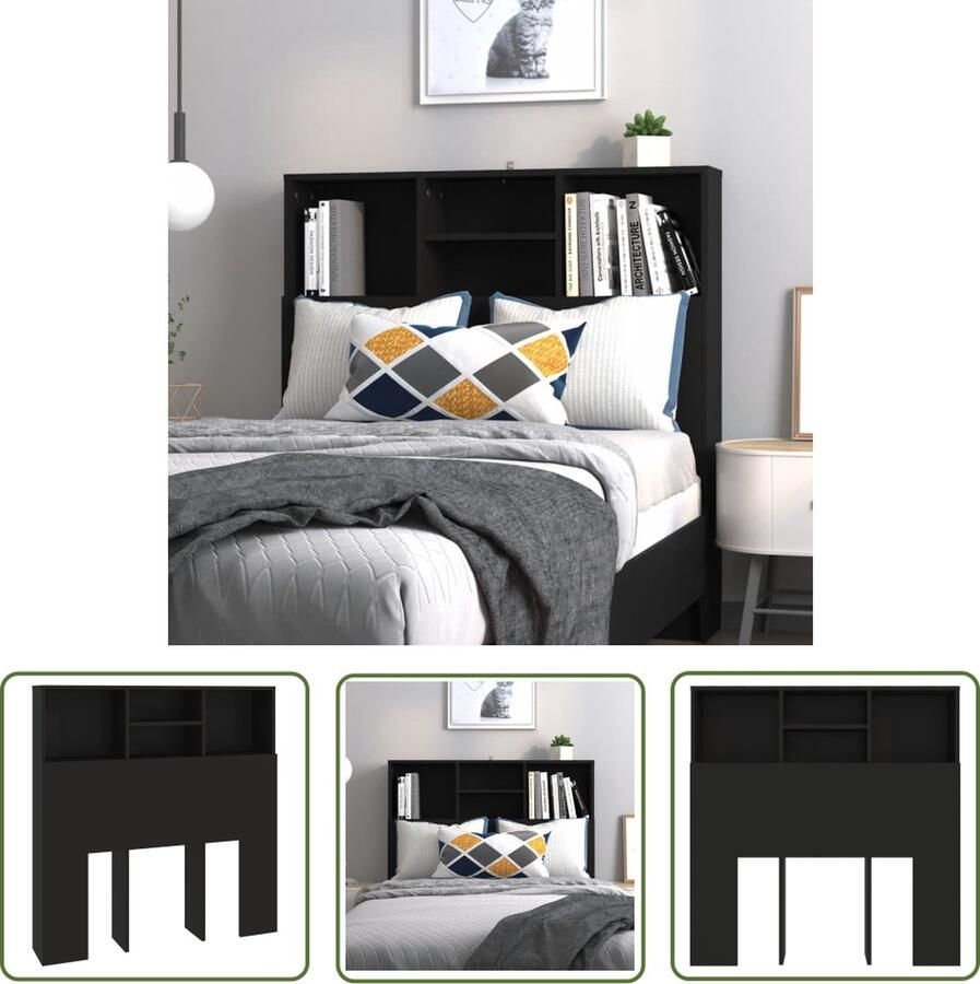 The Living Store Hoofdbordkast Wandhoofdbordkast 100x19x103.5 cm Zwart Hoofd Bordkast Hoofdkast Wand Headboard Slaap Kamer Meubels Houten Hoofdbord