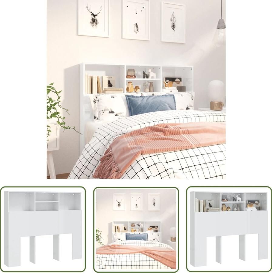 The Living Store Hoofdbordkast Modern ontwerp Materiaal- Bewerkt hout Afmetingen- 120 x 19 x 103.5 cm Kleur- Hoogglans wit Hoofd Bordkast Hoofdkast Slaap Kamer Meubels Modern Design Houten Hoofdbord