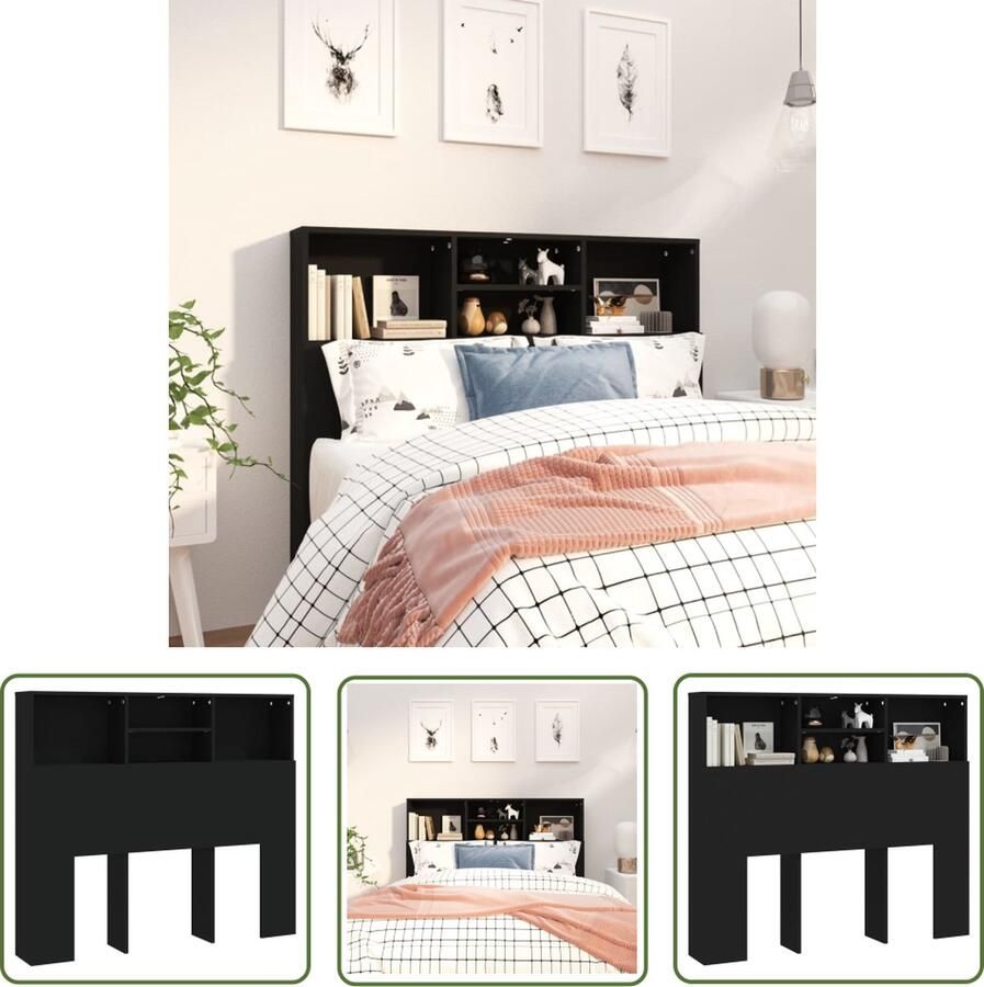 The Living Store Hoofdbordkast zwarte wandhoofdbordkast 120 x 19 x 103.5 cm bewerkt hout Hoofd Bordkast Hoofdkast Wand Headboard Slaapkamer Meubels Houten Hoofdbord
