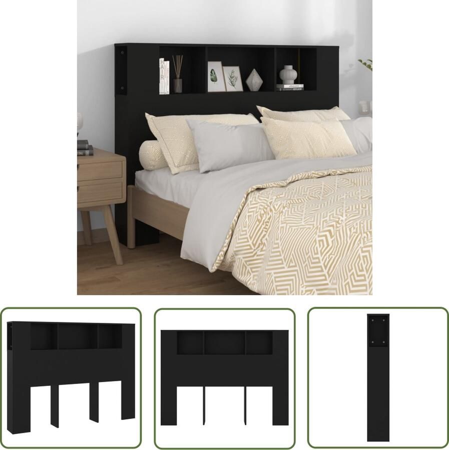 The Living Store Hoofdbordkast Zwart 140 x 18.5 x 104.5 cm Bewerkt hout Hoofd Bordkast Hoofdkast Hoofdeinde Slaapkamerdecoratie Houten Hoofdbord