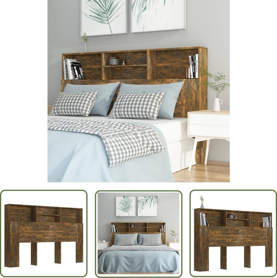 The Living Store Hoofdbordkast Wandmontage 160 x 19 x 103.5 cm Gerookt eiken Hoofd Bordkast Hoofdkast Slaapkamer Decoratie Houten Hoofdbord Headboard