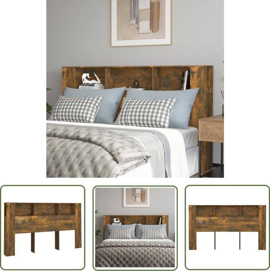 The Living Store Hoofdbordkast Gerookt Eiken 180 x 18.5 x 104.5 cm Bewerkt Hout Hoofd Bordkast Hoofdkast Bedkap Slaap Kamer Houten Hoofdbord