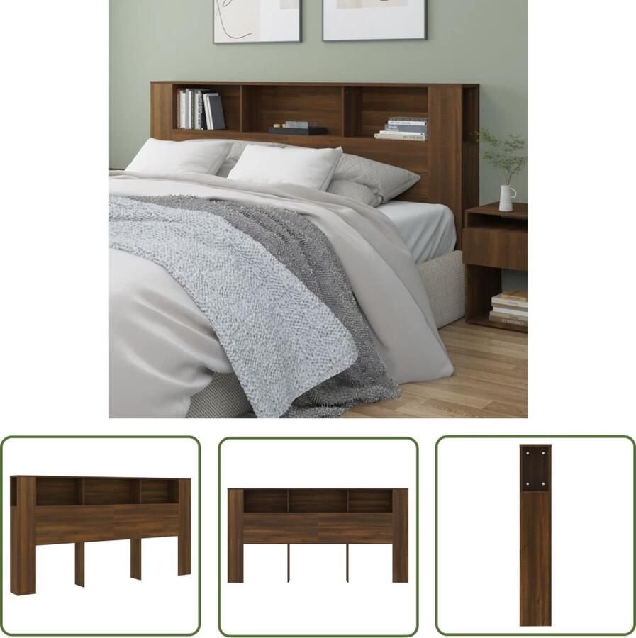 The Living Store Hoofdbordkast Bruineiken 200 x 18.5 x 104.5 cm Bewerkt Hout Hoofd Bordkast Hoofdkast Bedkap Slaap Kamermeubel Houten Hoofdbord
