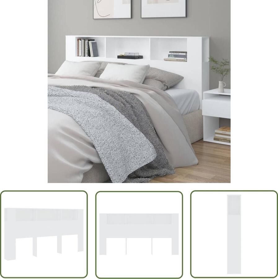 The Living Store Hoofdbordkast 200 x 18.5 x 104.5 cm Wit Hout Hoofd Bordkast Hoofdkast Slaap Kamer Bedroom Furniture Houten Hoofdbord