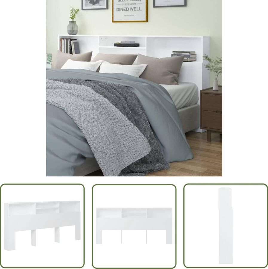 The Living Store Hoofdbordkast Wit 220 x 19 x 103.5 cm Bewerkt hout Hoofd Bordkast Hoofdkast Bedkap Houten Hoofdbord Slaapkamerdecoratie