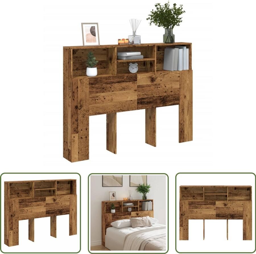 The Living Store Hoofdbordkast 140x19x103 5 cm oud houtkleurig Hoofdboardkast Hoofdkast Slaapkamer Meubel Houten Hoofdbord Vintage Hoofdbord