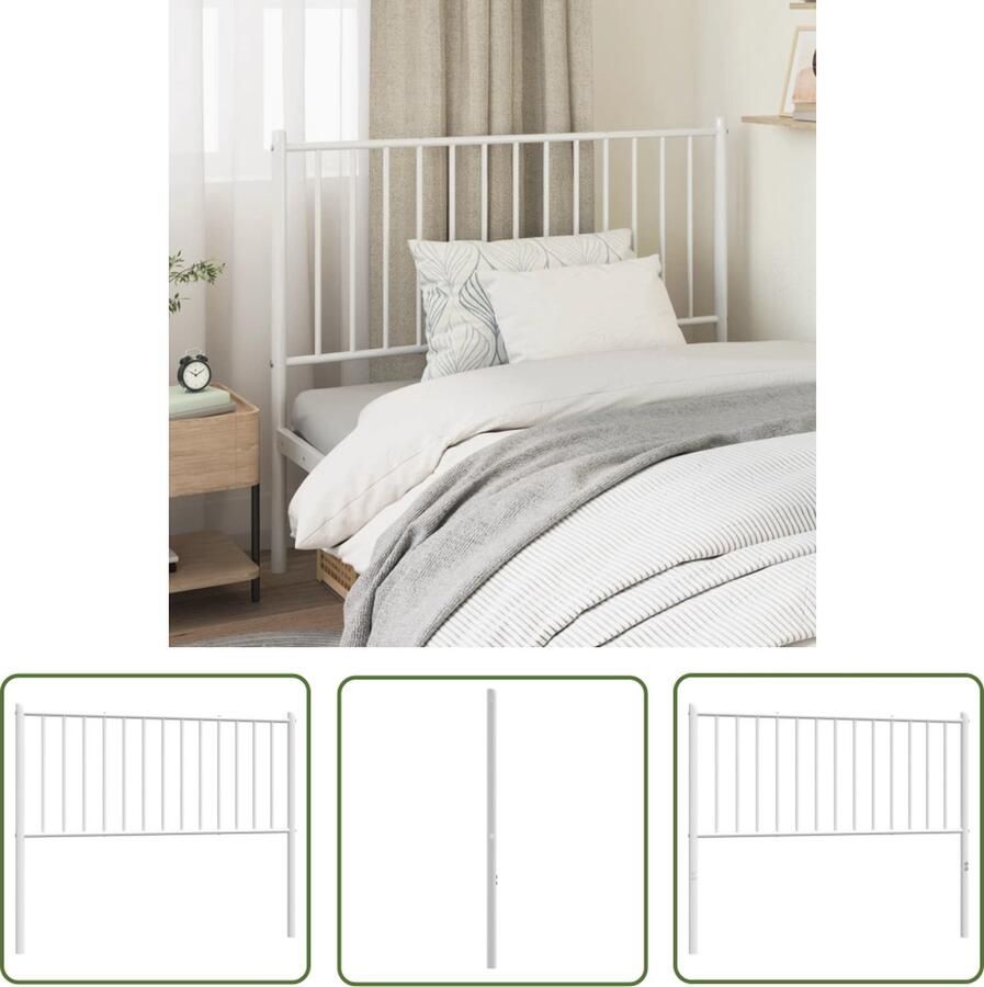 The Living Store Hoofdbord Wit Staal 112x3x90 cm Robuuste metalen constructie Hoofdbord Hoofdbekleding Beddecoratie Slaapkamerstijl Houten Hoofdbord