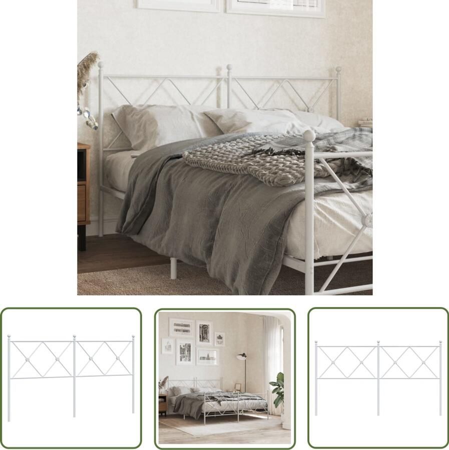 The Living Store Hoofdbord Staal 166 x 90.5 cm Wit Hoofd Bord Hoofdkussen Beddecoratie Slaapcomfort Staal Frame
