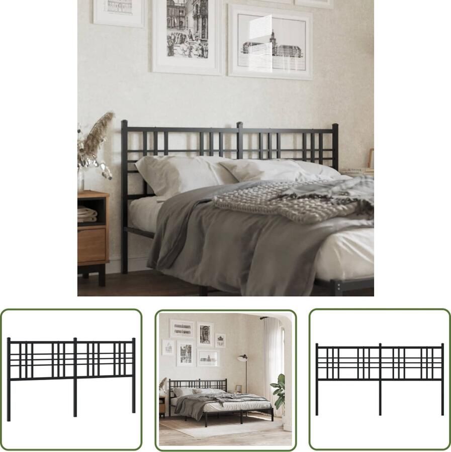The Living Store Metalen Hoofdbord 166 x 90 cm Robuust Stabiel Hoofd Bord Hoofdkussen Bed Frame Metalen Hoofdbord Zwarte Hoofdbord