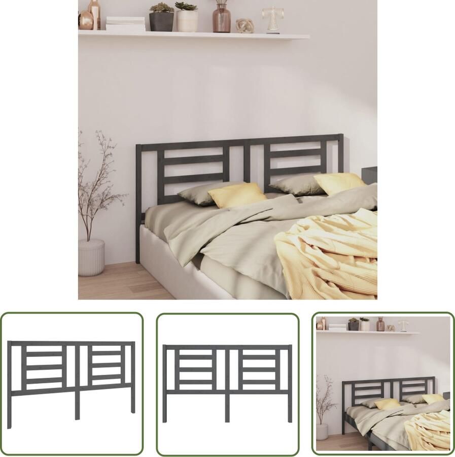 The Living Store Hoofdeinde Hout 166 x 4 x 100 cm Grijs Comfortabele ondersteuning Hoofd Bord Hoofdkussen Houten Hoofdbord Grieze Hoofdbord Beddecoratie