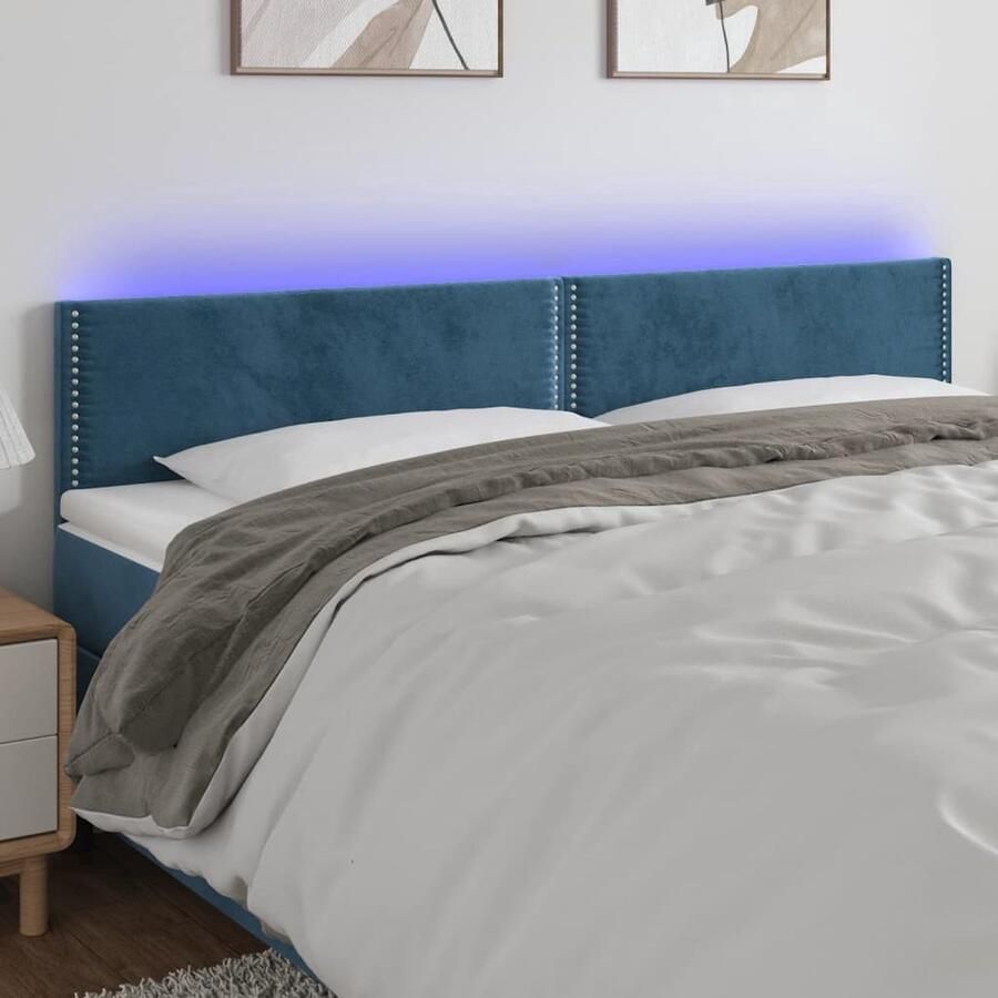 The Living Store Hoofdeinde donkerblauw stof 200 x 5 x 78 88 cm LED-strip verstelbaar comfortabel schaarsymbool USB-aansluiting Hoofd Bord Hoofdkussen Led Lamp Slaapkamers Bedroom Decor